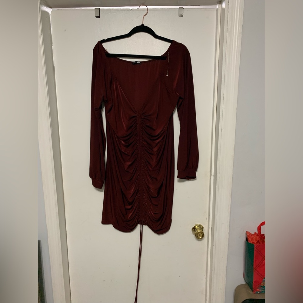 Off shoulder Wine color ruched dress